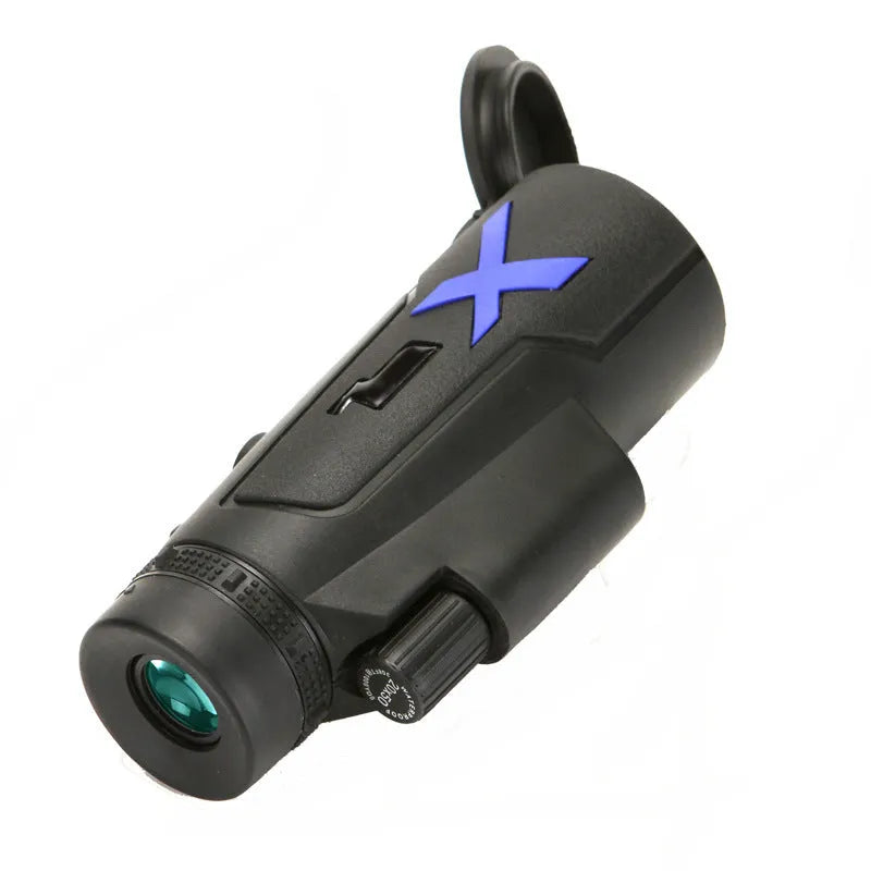 Black 20x50 monocular telescope showing objective lens and eyepiece