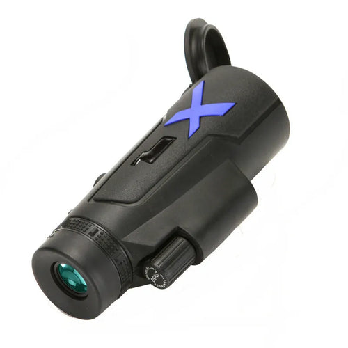 Black 20x50 monocular telescope showing objective lens and eyepiece