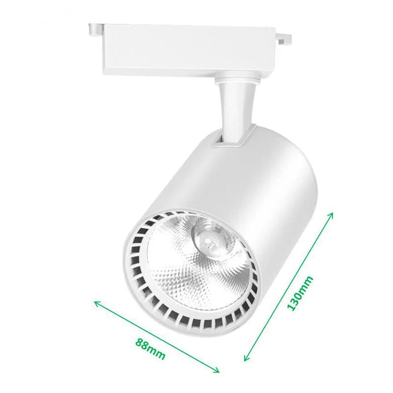 Black LED track spotlight with narrow beam angle for jewellery display lighting