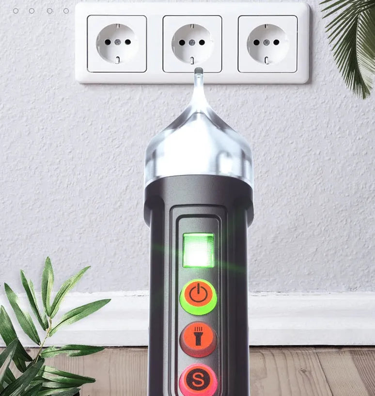 Intelligent electrical test pen for line detection in black or AC 10 colour with sound and light indicators.