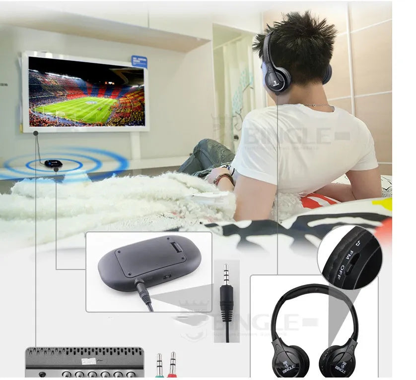 Bingle B616 wireless over ear headset in black with imitation leather ear cushions and 3.5mm plug