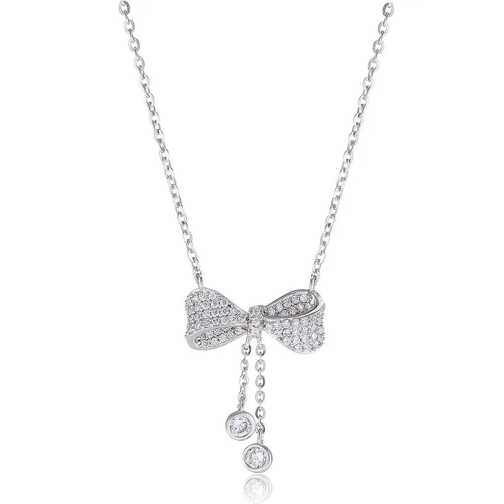 Sterling silver bow necklace with adjustable 40-45cm chain and O-ring design