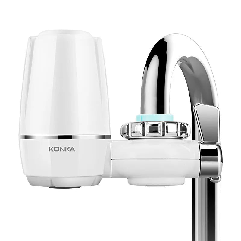White plastic kitchen faucet water filter with ceramic cartridge and universal adapter set