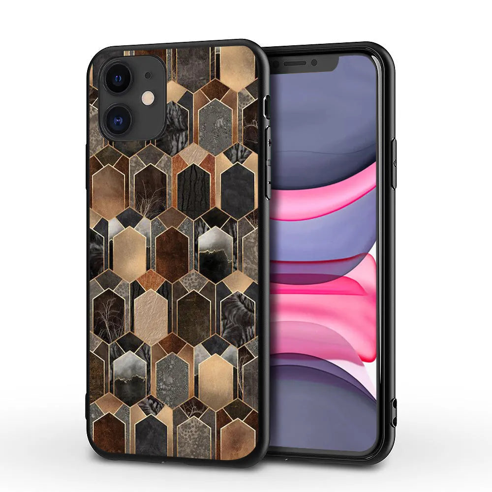 Marble pattern iPhone case showing back cover design with waterproof and drop-resistant protection