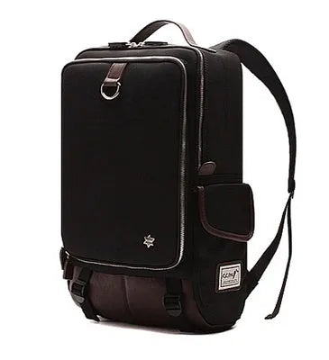 Modern men's large backpack in Oxford cloth, shown in army green colour, with dimensions 30cm by 16cm by 46cm.