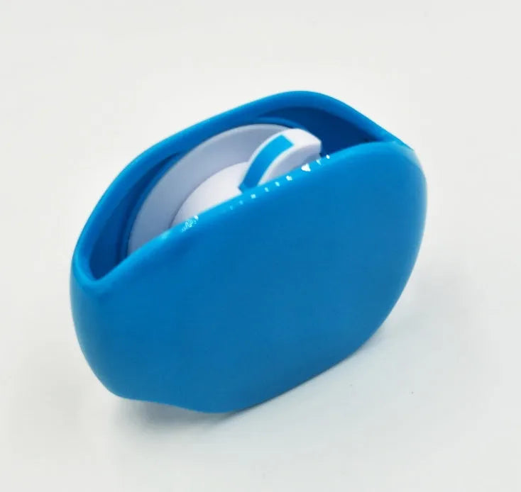 Automatic earphone cable retractor winder in multiple colours on a white background.