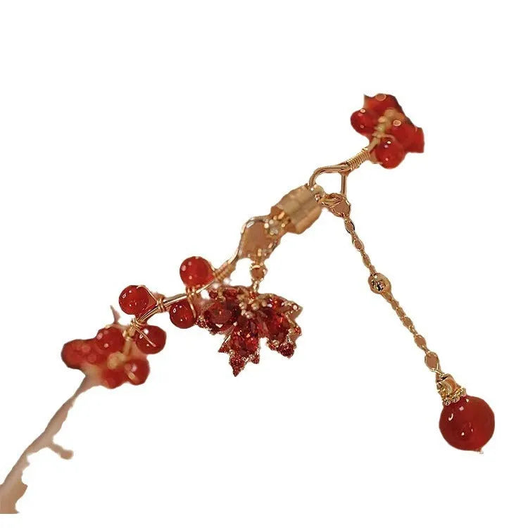 Red ginkgo leaf magnetic bracelet with electroplated alloy finish and adjustable clasp