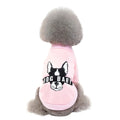 Cartoon fashion cotton dog sweater in pink, showing playful print and knit texture for small pets