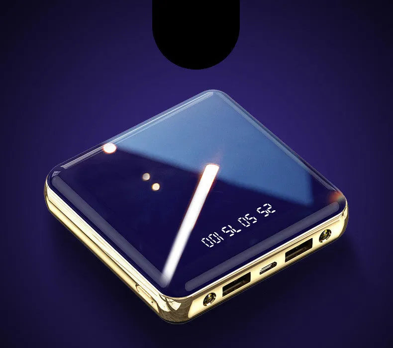 Compact cylindrical 20000mAh power bank in blue, green, grey, or red with multi-USB ports.