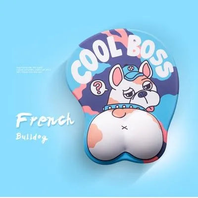 3D corgi-shaped mouse pad with raised wrist cushion in blue colour