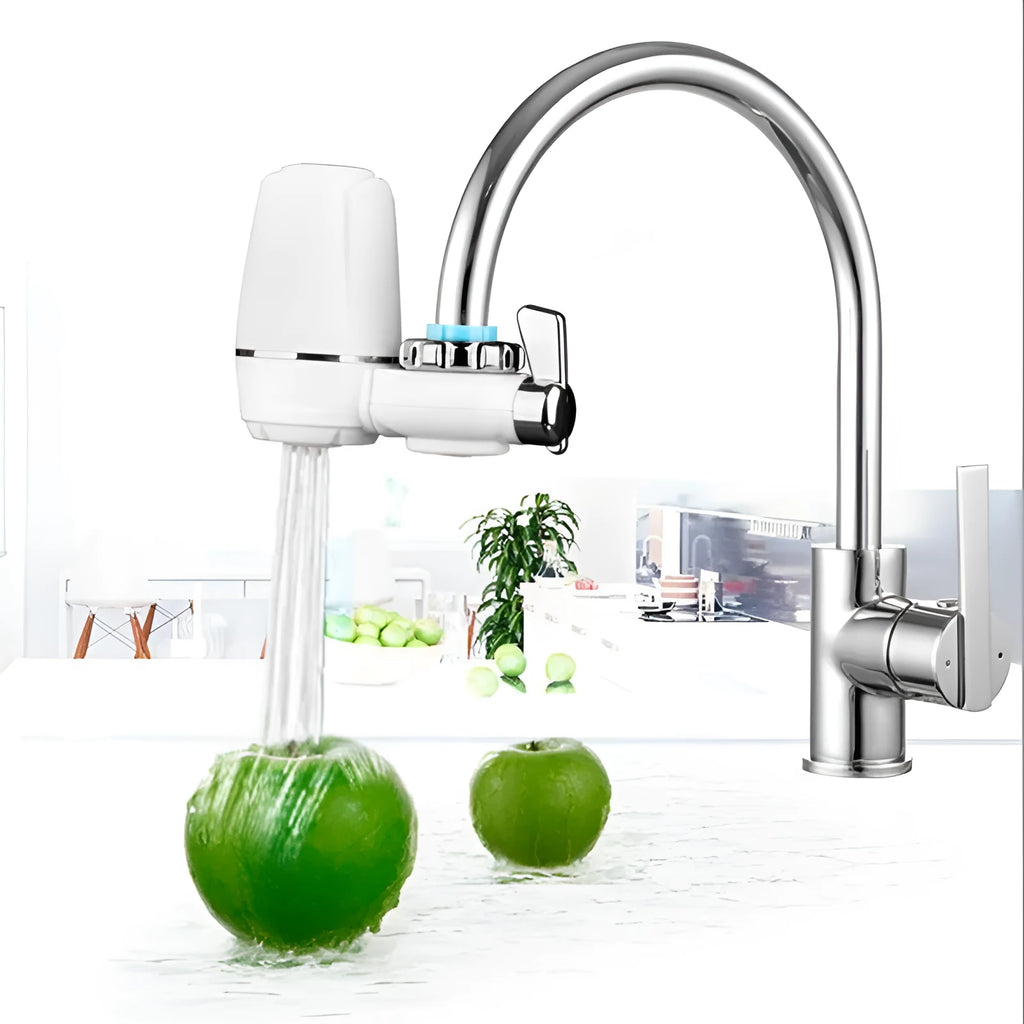 White plastic kitchen faucet water filter with ceramic cartridge and universal adapter set