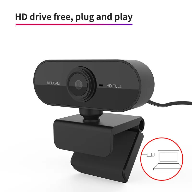 1080P USB webcam with rotatable microphone and HD objective lens in black