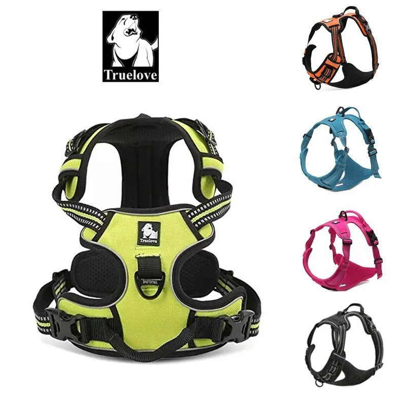 Truelove Vordere Bereich Reflektierende Nylon Hundegeschirr Allwetter Gepolstert Verstellbar Sicherheitsgeschirr für Hunde mit Zwei Leinenbefestigungspunkten Oxford Material Mesh Innenfutter Orange Schwarz Gelb Blau Fuchsia