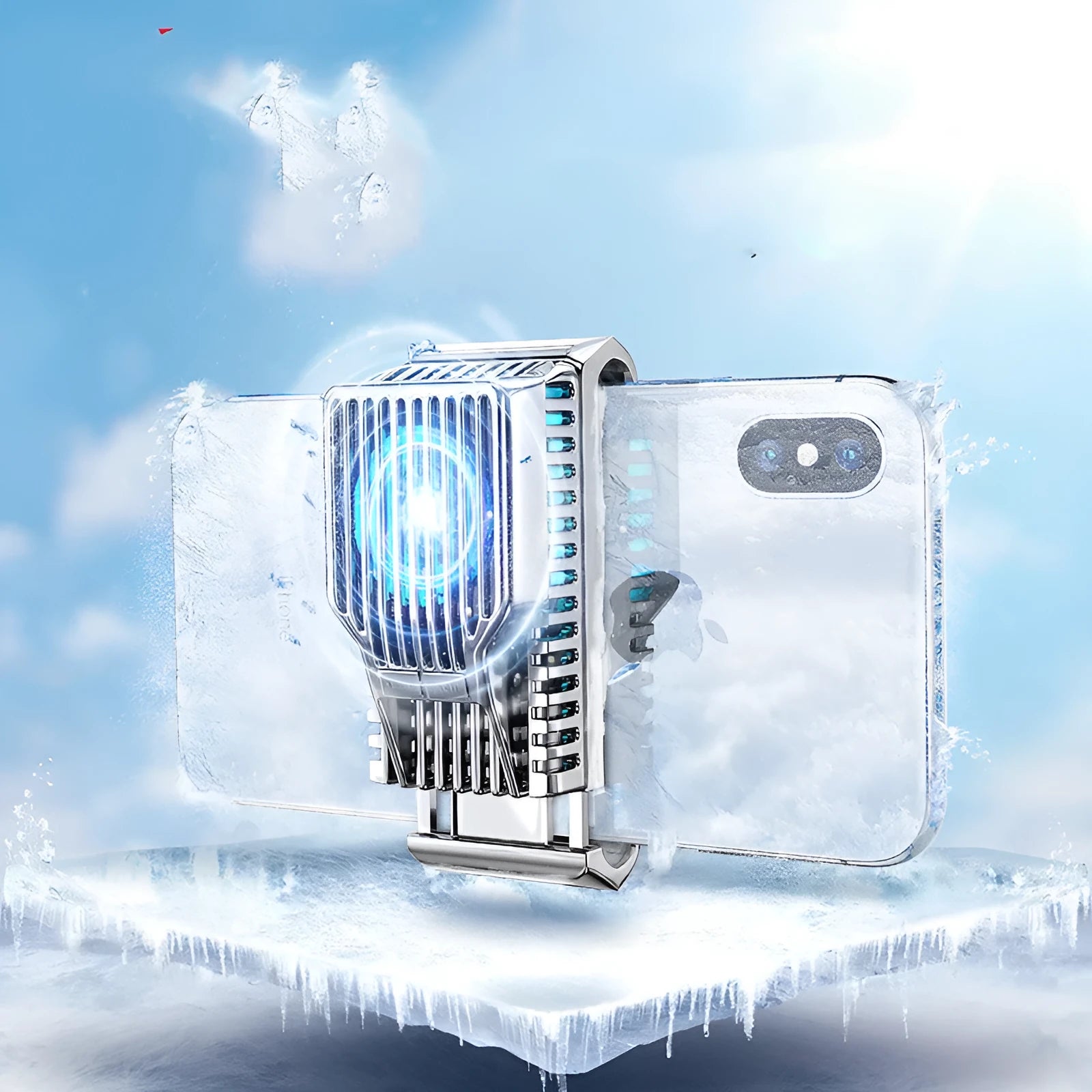 Mobile phone radiator cooling unit with spring clip for 4-7 inch smartphones in black colour