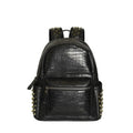 Black oil wax leather waterproof computer schoolbag with rivets, showing large 36-55L capacity.