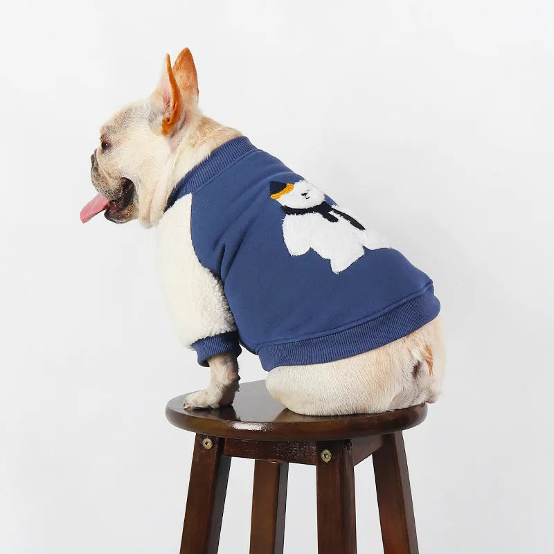 Dark blue fleece-lined winter dog coat for cold weather in cotton material