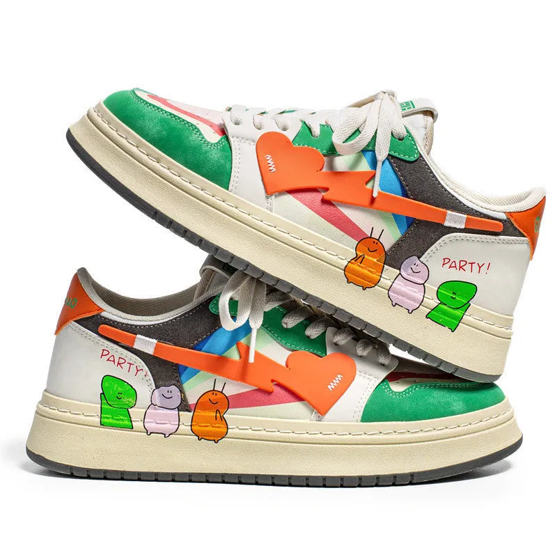 A pair of simple lace-up casual sneakers on a white background, showing the Rainbow colour variant.