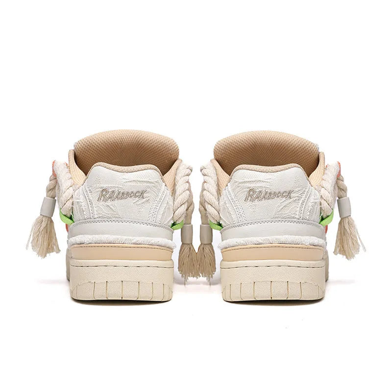 Creamy white retro skateboard shoes with lace-up front and low platform heel