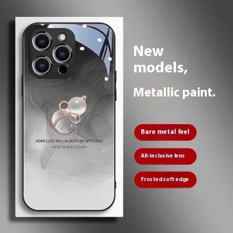 Tempered glass phone case with watercolour blooming gourd metallic paint lens design, compatible with iPhone 15 Pro Max