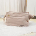 Large capacity soft surface messenger pet carrier bag in beige, 42x19x26.5cm, made from polyester spandex