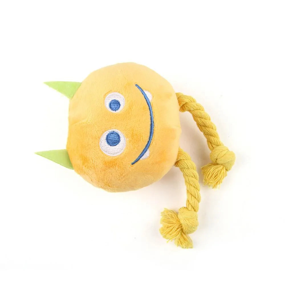 Blue and yellow cartoon dog squeaky toys with knot design for chewing