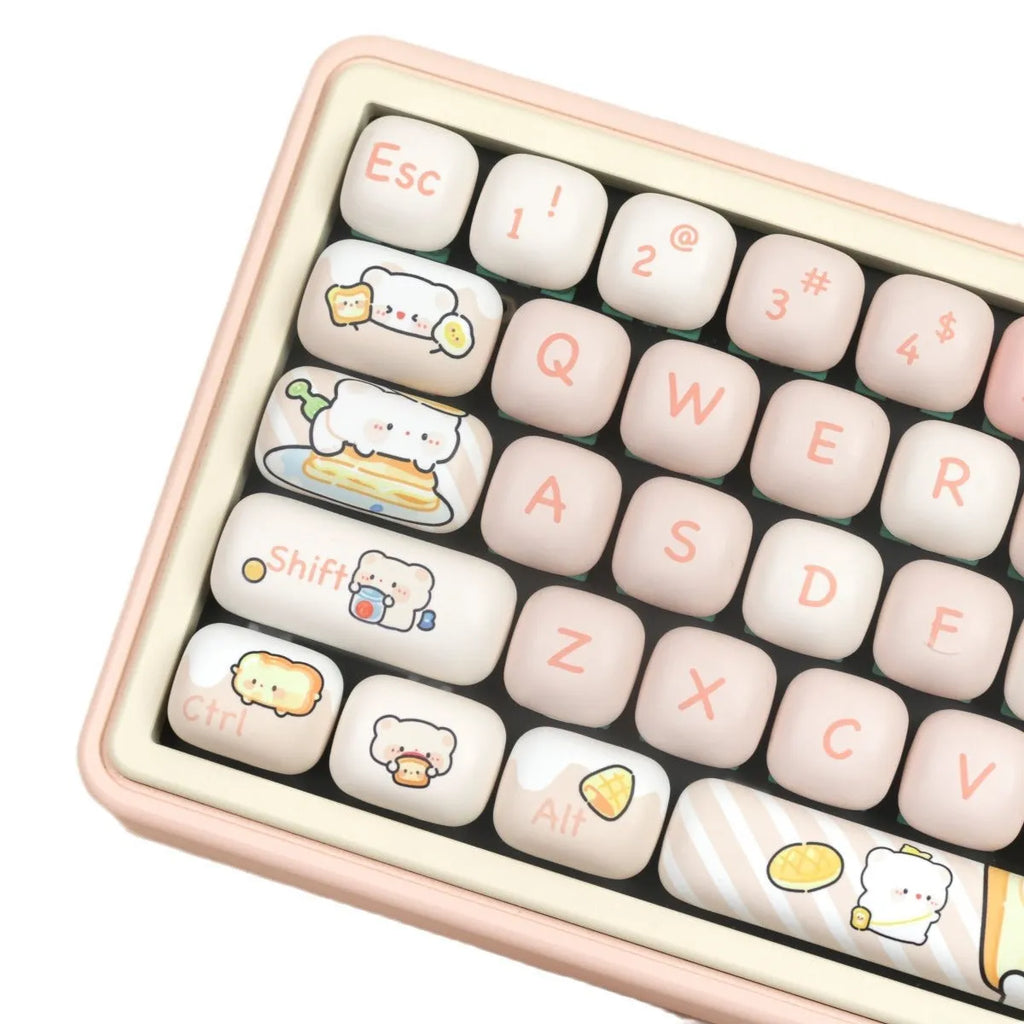 MOG Steamed Bread key cap set with bread bear character design on PBT plastic