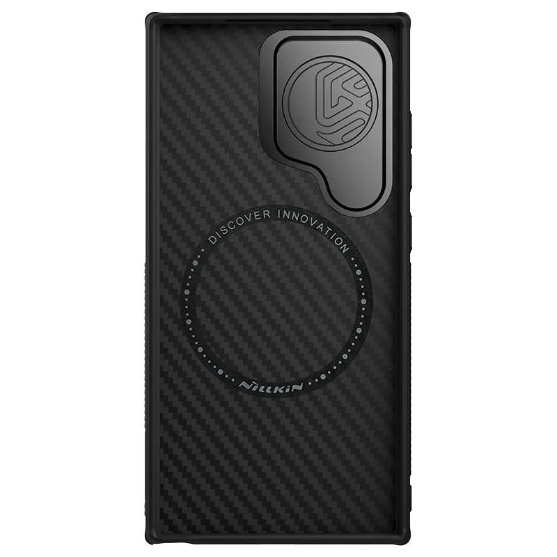 Kevlar magnetic phone bracket case for Samsung S24 Ultra in black with invisible stand