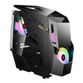 Full side tempered glass ATX computer case with SPCC steel chassis, black colour, showing internal component visibility