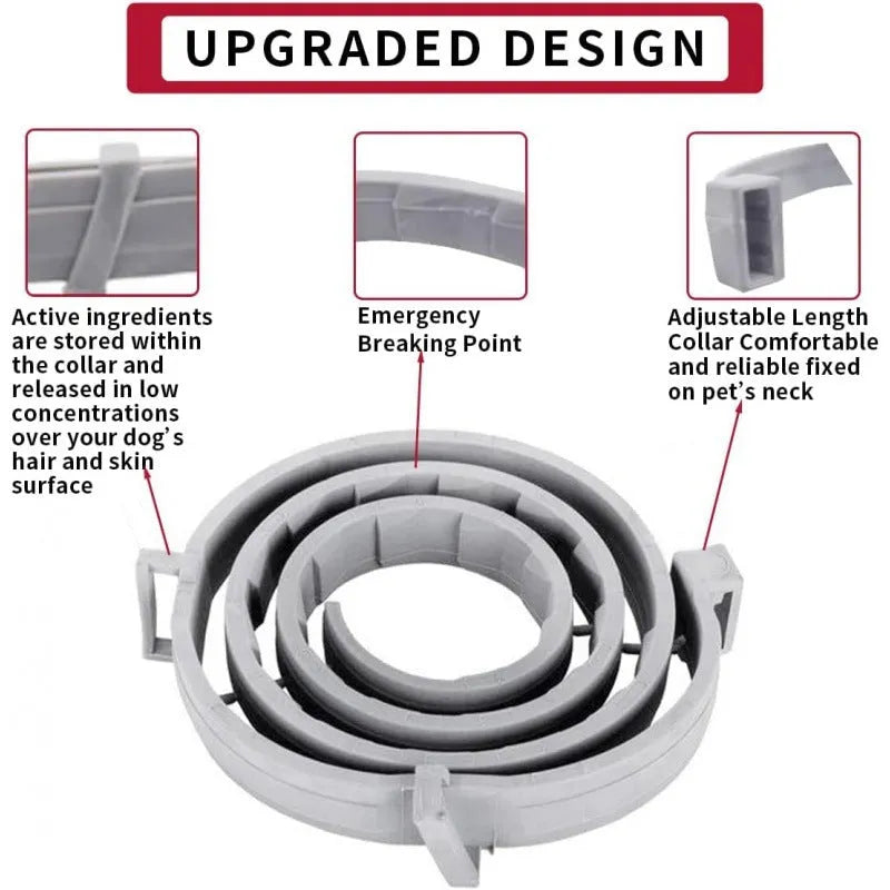 Waterproof adjustable insect repellent dog collar, grey plastic, 70cm length, for flea and tick removal