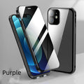 Purple glass back phone case with double-sided buckle for iPhone 11 12 13 14 15 series