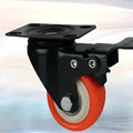 Red double bearing mute universal caster with flat bottom mounting on smooth floor