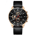 Men's casual quartz watch with calendar on brown leather-look strap and white dial.