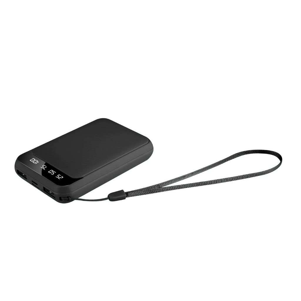 10000mAh mirror digital display power bank in black with LCD charging indicator