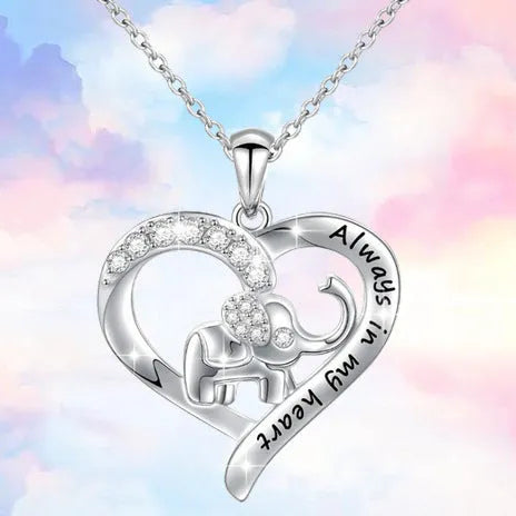 Silver alloy elephant necklace with personalised letter pendant for women, animal zodiac style