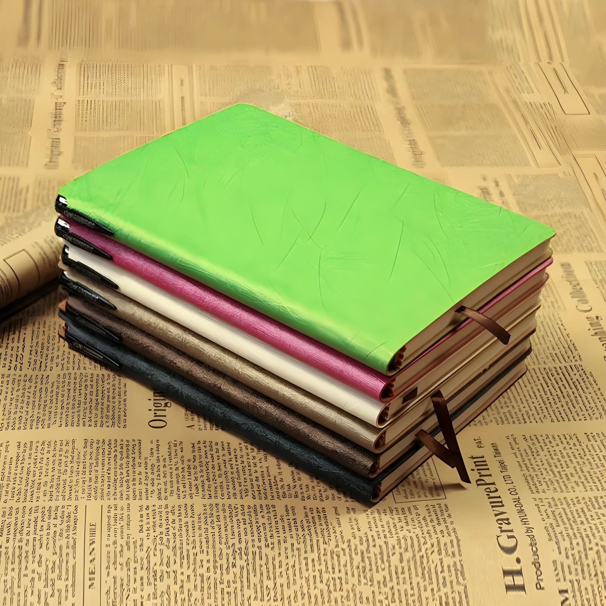 Simple notebook with pen slot soft PU leather cover A6 size 100 pages forest paper black colour