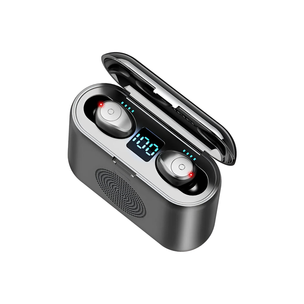 F9 5.0 wireless Bluetooth headset with charging case in black