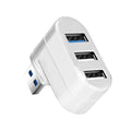Black or white USB 2.0 rotary splitter hub with four ports on a blister card.