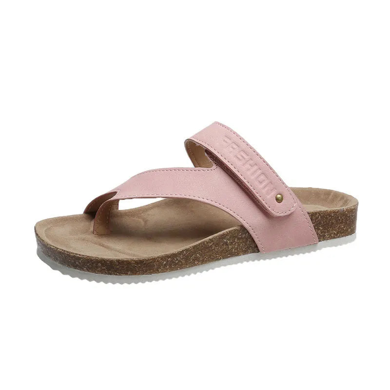 Flat toe ring thick-soled flip-flops in artificial PU with foam sole