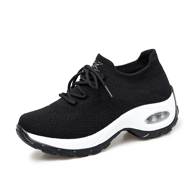 Women's PU sole trainers with 3-5cm middle heel and round toe, shown in one of eight colour options