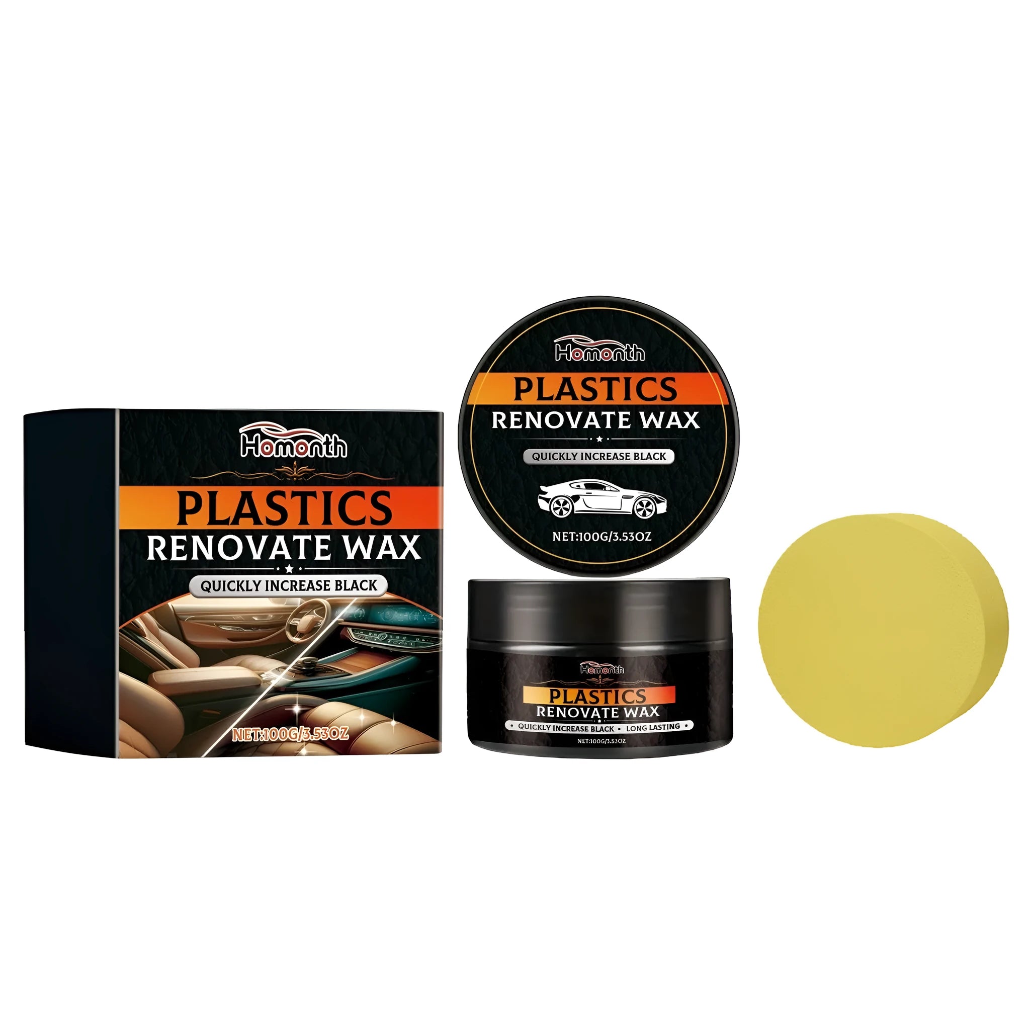 Plastics Renovate Wax 100g in PET bottle with sponge for car interior plastic restoration