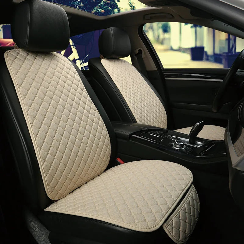 Flax car seat cover protector in linen fabric, beige colour, universal fit for front seat
