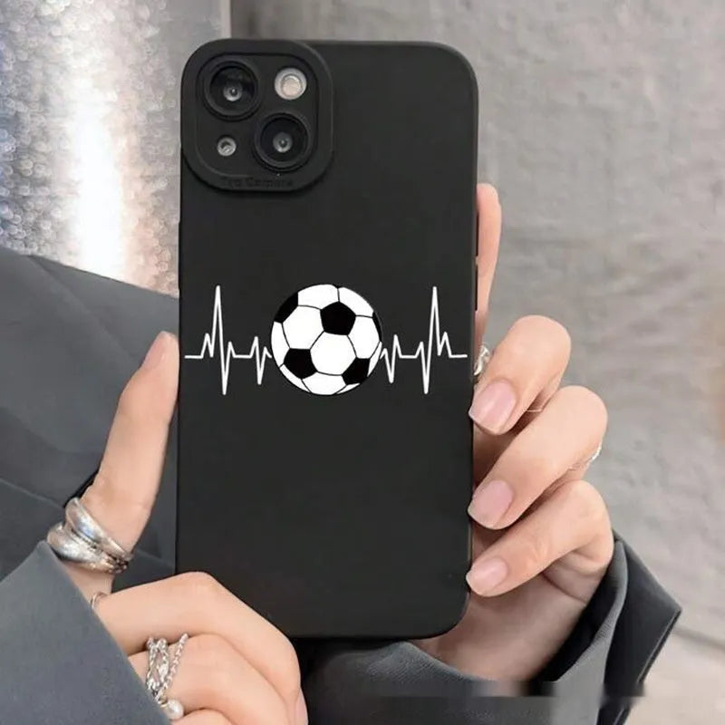 Football printed pupil black TPU back cover phone case for iPhone 14