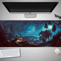 Oversized Halloween-themed gaming mouse pad with non-slip rubber base on a desktop