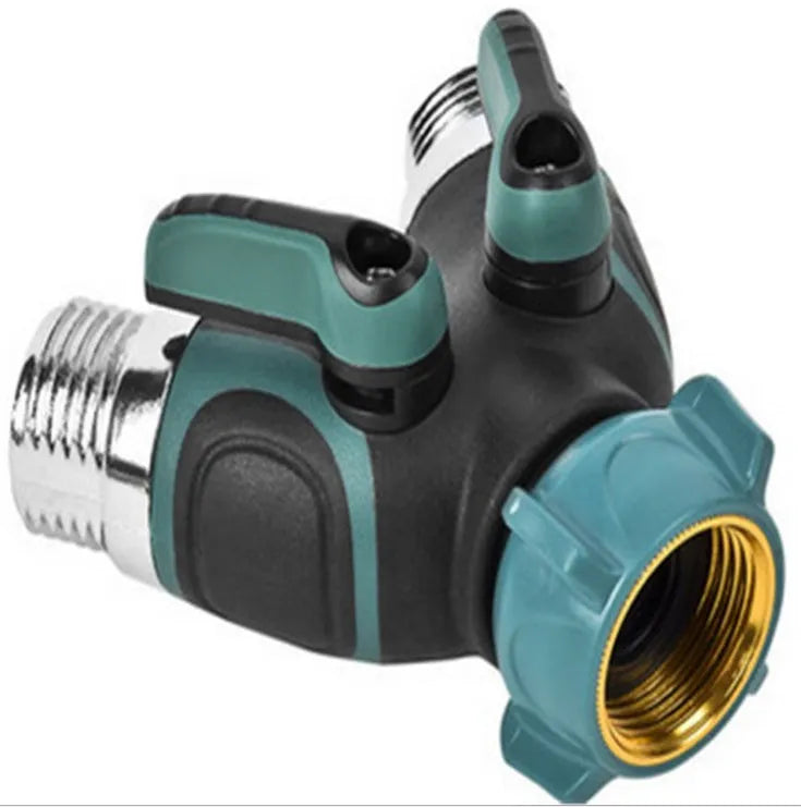 Green Y type double-pass splitter, plastic body with TPR double encapsulation, 94 x 91 x 55mm, with seals and nipple joints