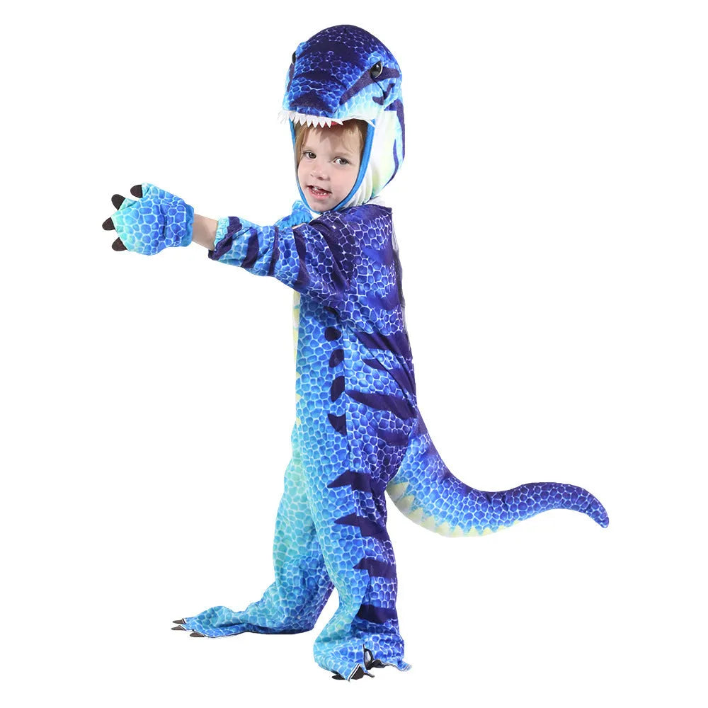 Jurassic Halloween costume for a child available in multiple colours including printed triceratops design.