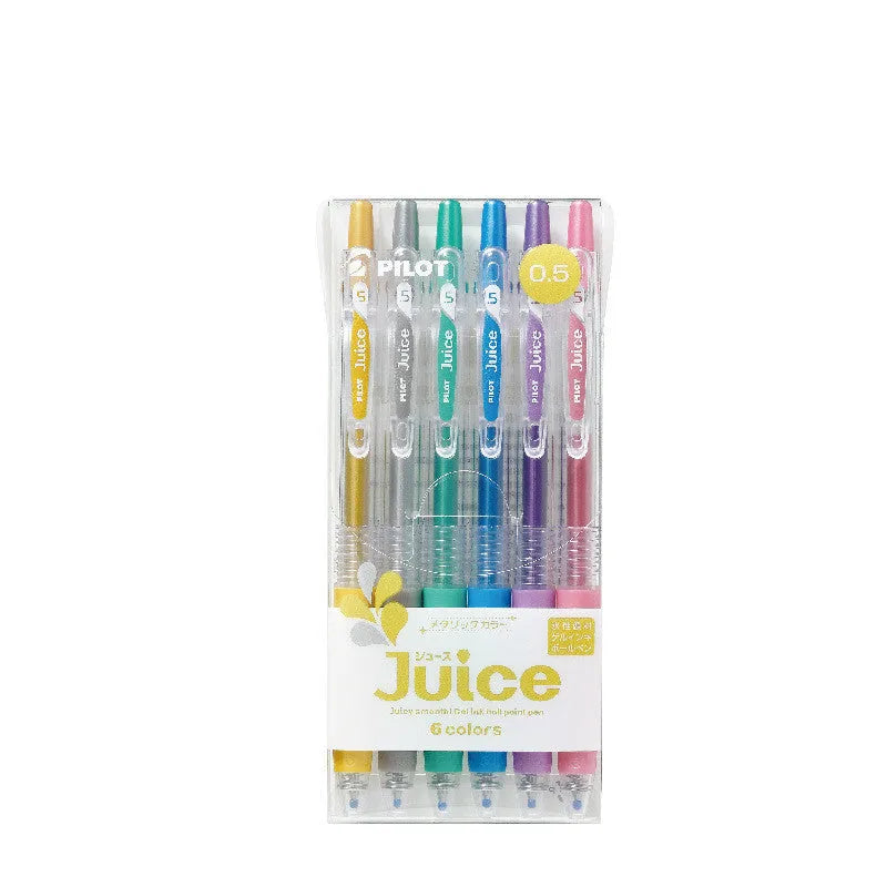 Baiguole 0.5mm gel pen showing metallic gold and silver colours alongside conventional black and blue options