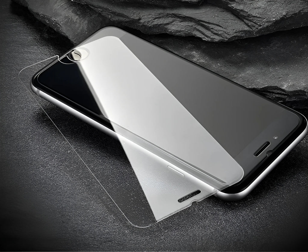 0.26mm thick tempered glass screen protector with 9H hardness for smartphones on a white background.