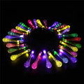 Solar-powered outdoor LED string lights with water drop pendants on 6.5m cable
