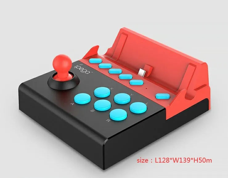 Fighting stick gaming controller for Nintendo Switch, red blue black, USB-C, 128x139x50mm