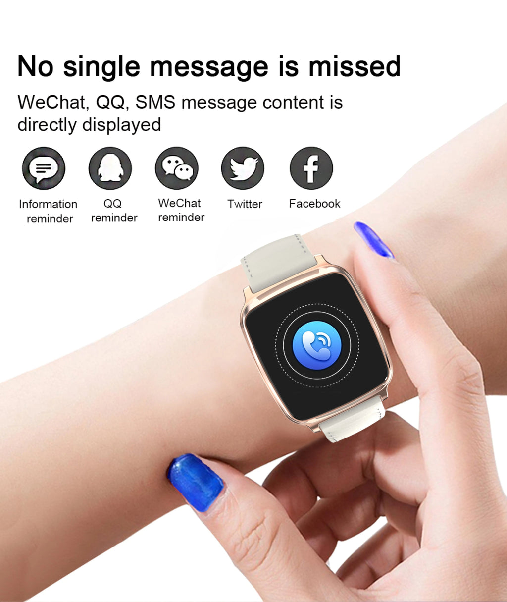 M8 smart fitness bracelet with heart rate monitor on a wrist, shown in black, brown, gold, or silver.
